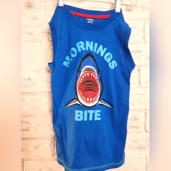 Boys Sleeveless Shark T-shirt - Mornings Bite - Medium 7/8 - Picture 6 of 6